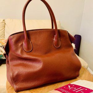 J. McLaughlin Leather Satchel, Brown, Med/Large